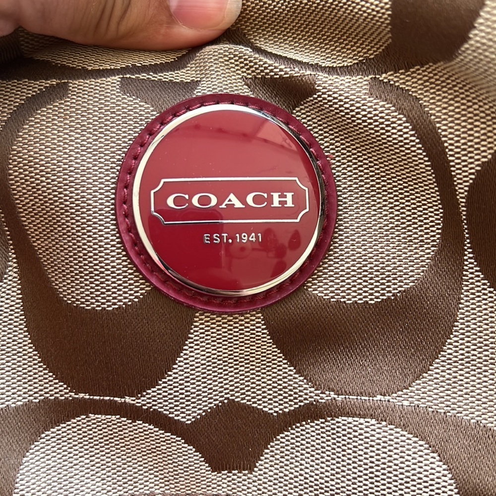 Coach red and tan purse. 13 x 9
